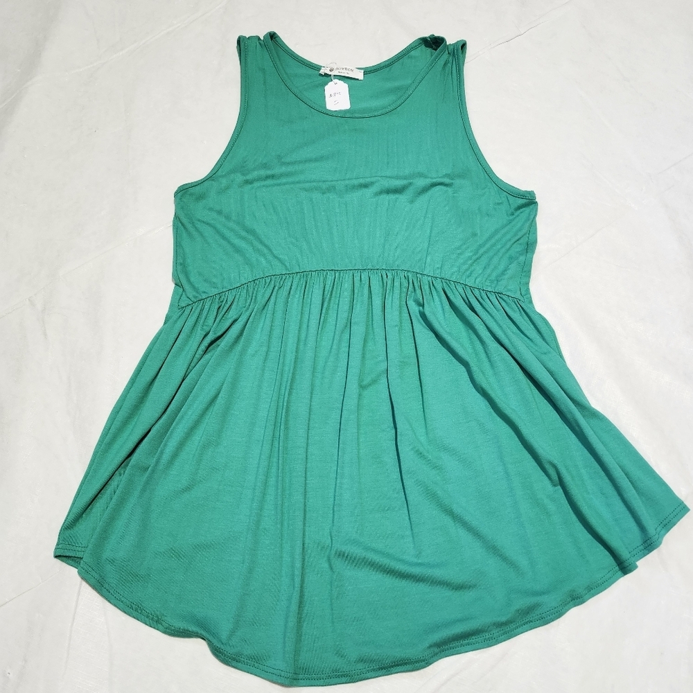 Bombom Sleeveless Kelly Green Babydoll Tank Top - Picture 5 of 9